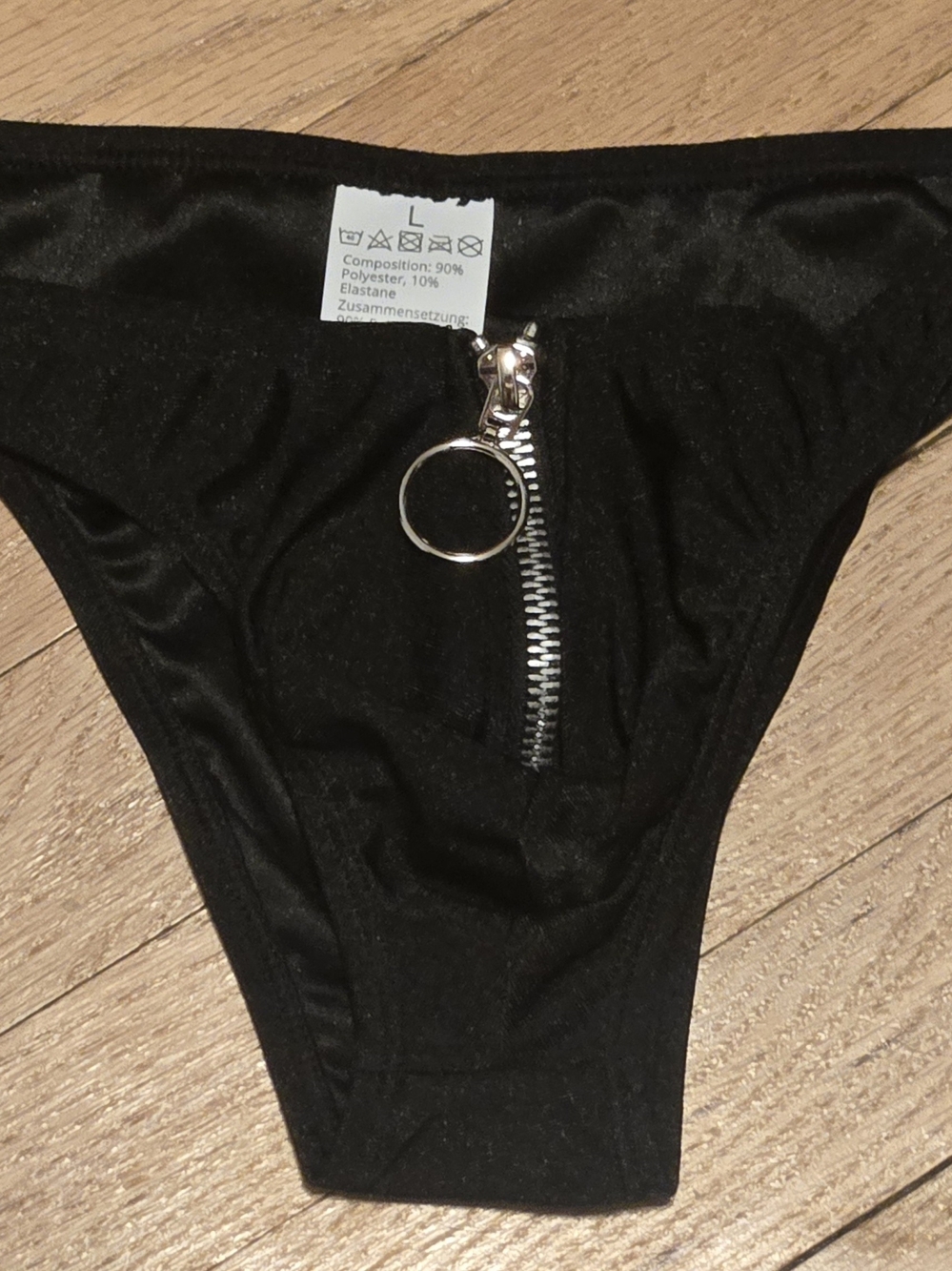 Mens Black Bikini Briefs Underwear with Front Zipper And Ring. Size LARGE